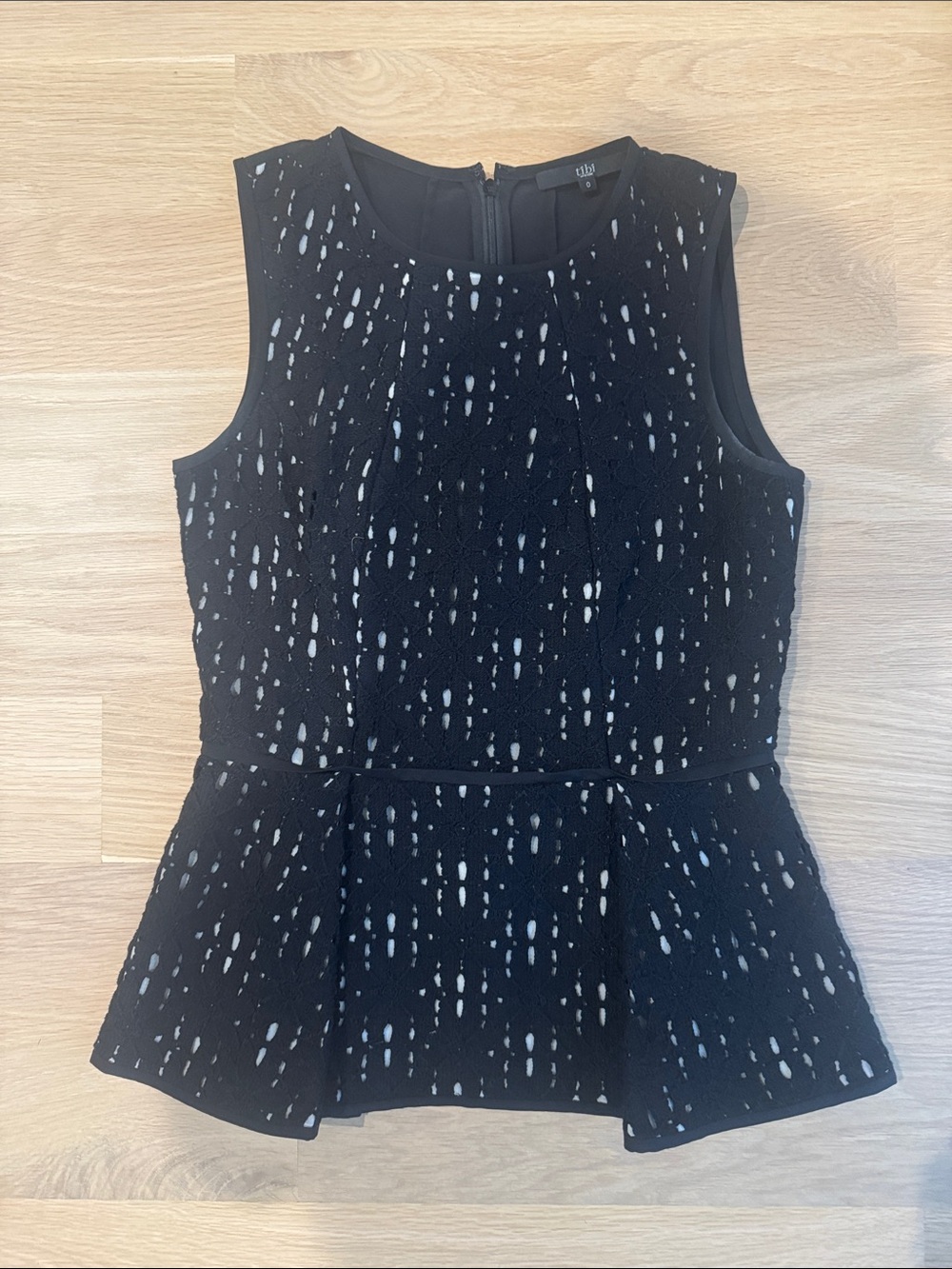 Tibi Black Tank Top with White Speckle Peplum